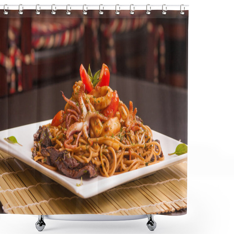 Personality  Chinese Sea Food Yakisoba Shower Curtains