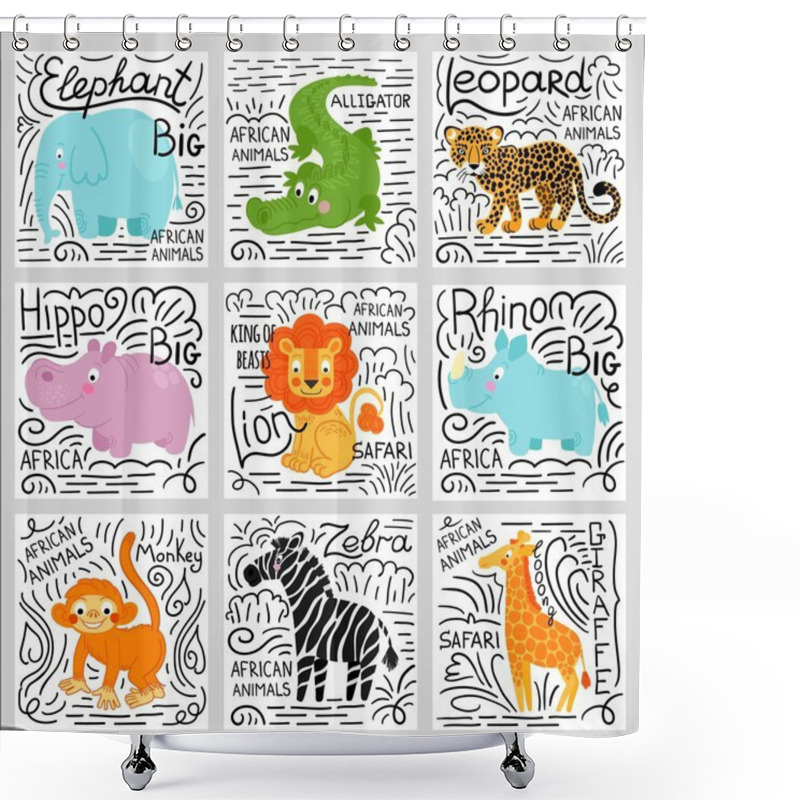 Personality  African Animals Set Vector Background Shower Curtains