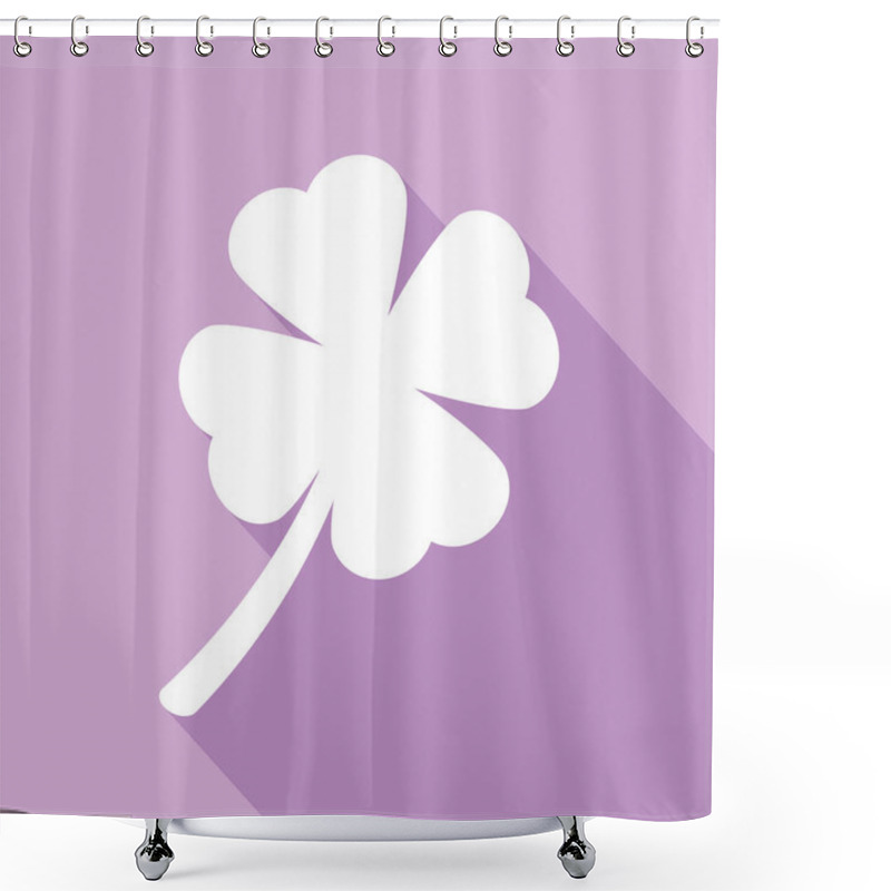 Personality  Leaf Clover Sign. White Icon With Long Shadow At Purple Background. Shower Curtains