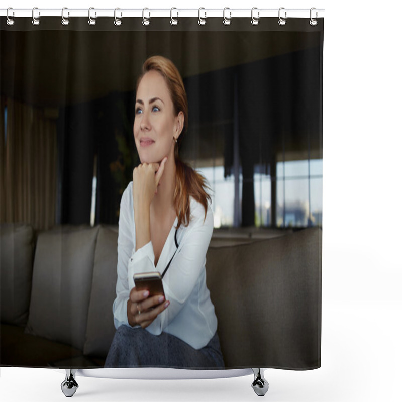 Personality  Thoughtful Female With Mobile Phone Shower Curtains