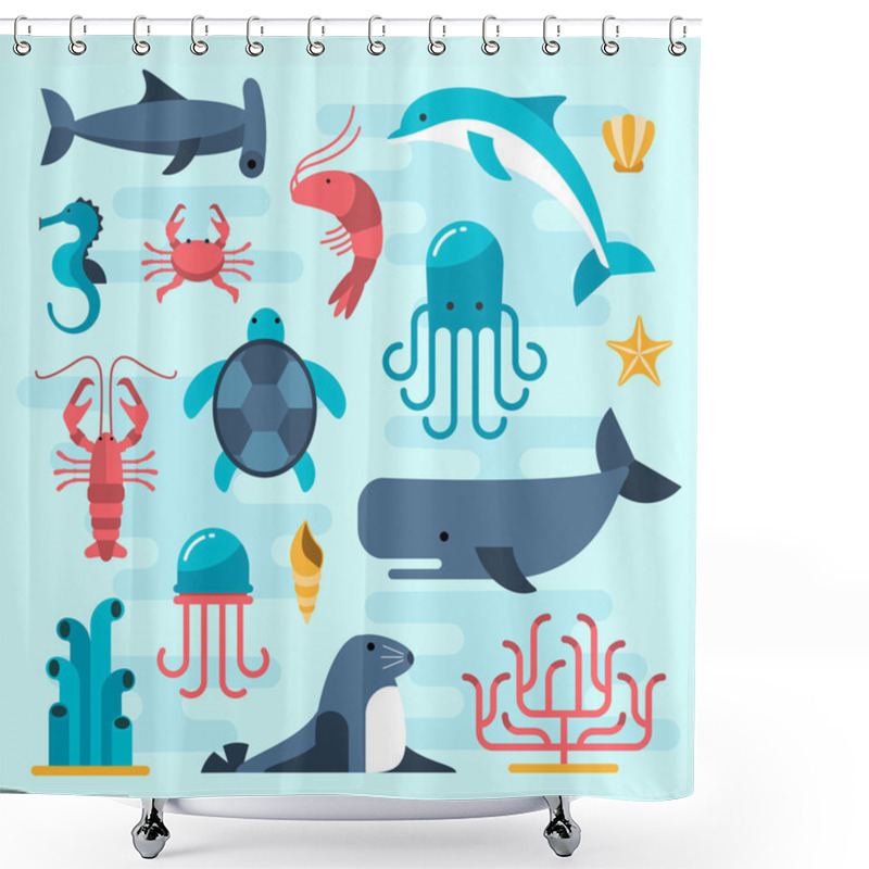 Personality  Set Of Beautiful Flat Sea Life Shower Curtains