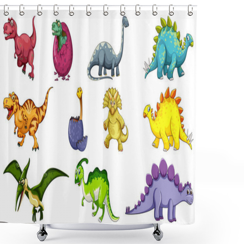 Personality  Different Dinosaurs Cartoon Character And Fantasy Dragons Isolated Illustration Shower Curtains