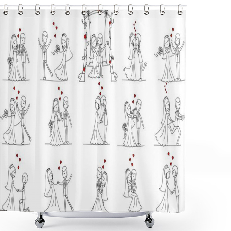 Personality  Set Of Wedding Pictures, Bride And Groom In Love, The Vector Shower Curtains