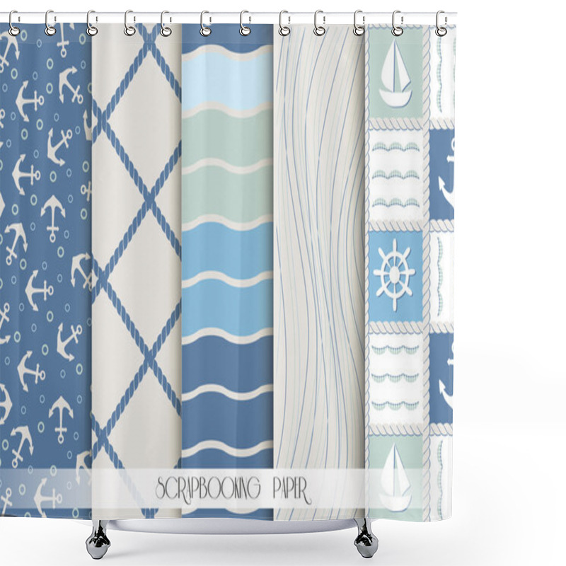 Personality  Set Of Blue And White Sea Patterns. Scrapbook Design Elements. Shower Curtains