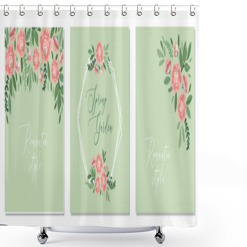 Personality  Cute Botanical Theme Set Of Floral Frame Background With Bouquets Of Hand Drawn Rustic Roses And Leaves Branches Shower Curtains