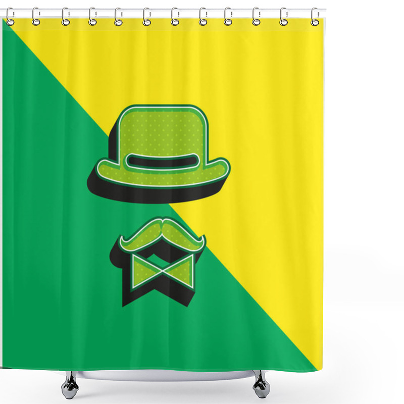 Personality  Antique Male Character Of A Hat A Bow And A Mustache Green And Yellow Modern 3d Vector Icon Logo Shower Curtains