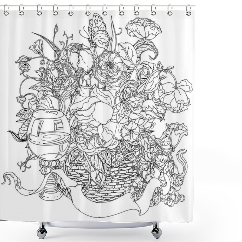 Personality  Black And White. Flower Roses Shower Curtains