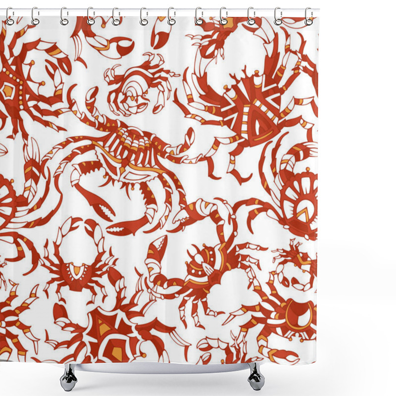 Personality  Various Hand-drawn Linear Crabs On White Background. Boundless Background For Your Design. Shower Curtains