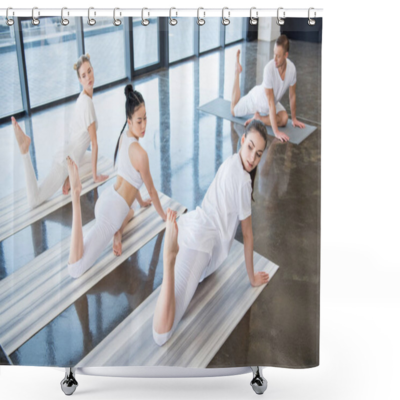 Personality  Women Doing Asana With Instructor Shower Curtains