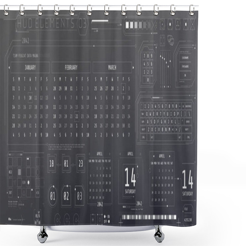 Personality  A Set Of HUD Calendars Elements For A Futuristic Interface. Shower Curtains