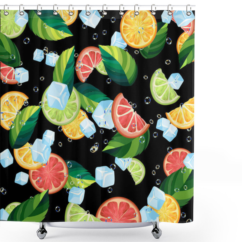 Personality  Pattern Citrus Drink With Mint Ice And Bubbles On Black Background Shower Curtains