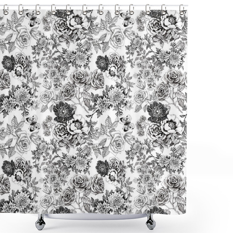 Personality  Floral Pattern With Butterflies Shower Curtains