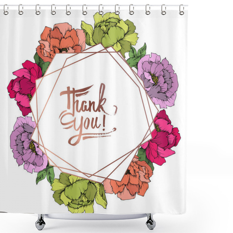 Personality  Vector Peony Floral Botanical Flower. Wild Spring Leaf Wildflower Isolated. Engraved Ink Art. Frame Border Ornament Square. Shower Curtains