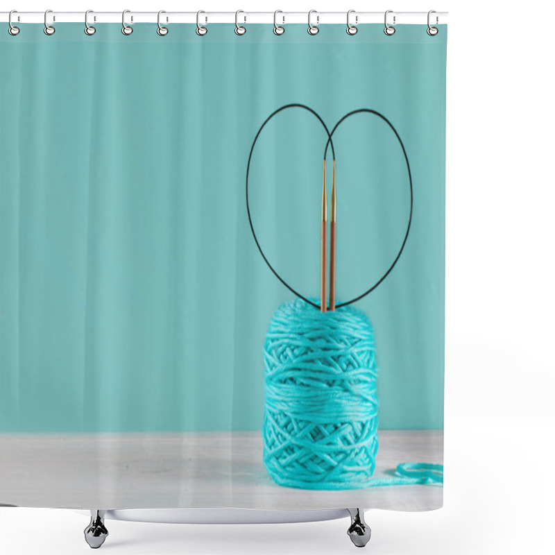 Personality  Skein Of Mint Yarn And Circular Wooden Knitting Needles In The S Shower Curtains