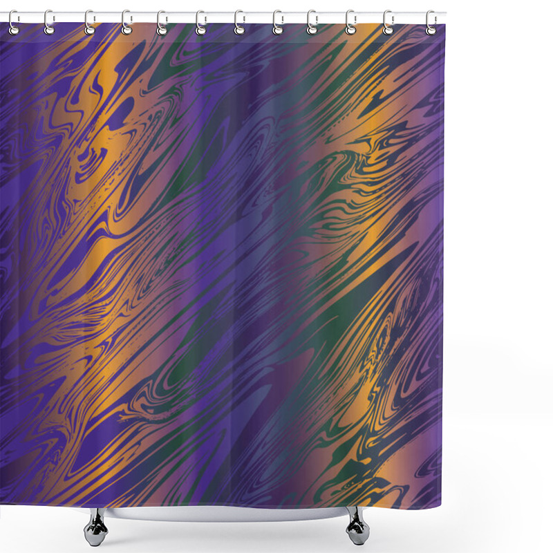 Personality  Dark Purple, Gold, And Green Liquid Marble Holographic Pearlescent Opalescent Geometric Seamless Repeat Vector Pattern Swatch. Shower Curtains