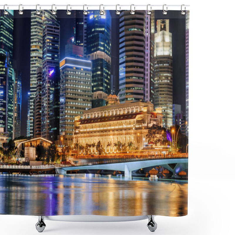 Personality  Night View Of Old Colonial Building And Skyscrapers In Singapore Shower Curtains