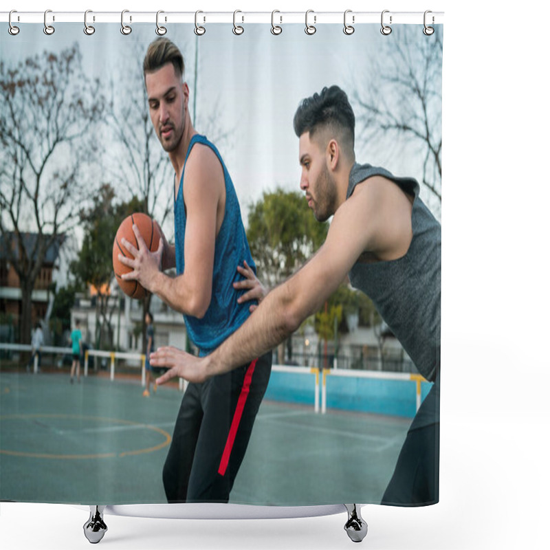 Personality  Young Basketball Players Playing One-on-one. Shower Curtains