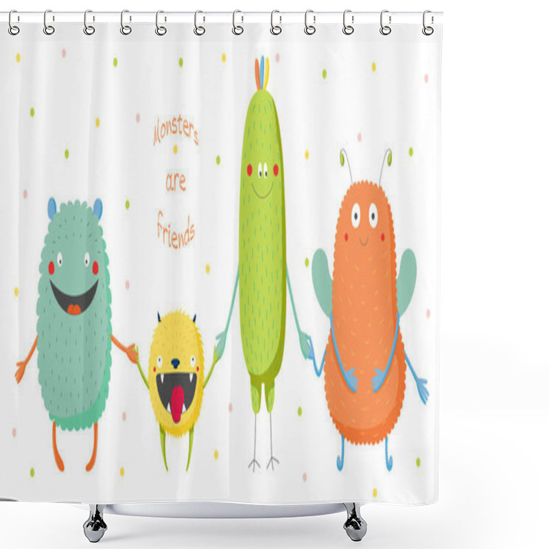 Personality  Cute Monsters Holding Hands Shower Curtains