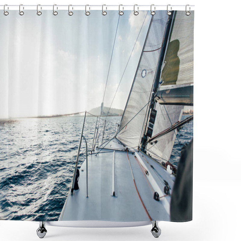 Personality  Sailing Yacht Boat Going Forward In Sea Shower Curtains