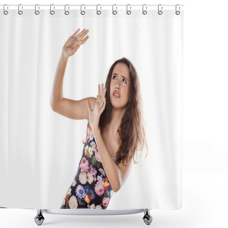 Personality  Girl In Defensive Position Shower Curtains