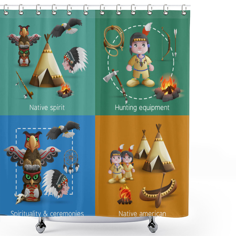 Personality  Native American Design  Icons Set Shower Curtains