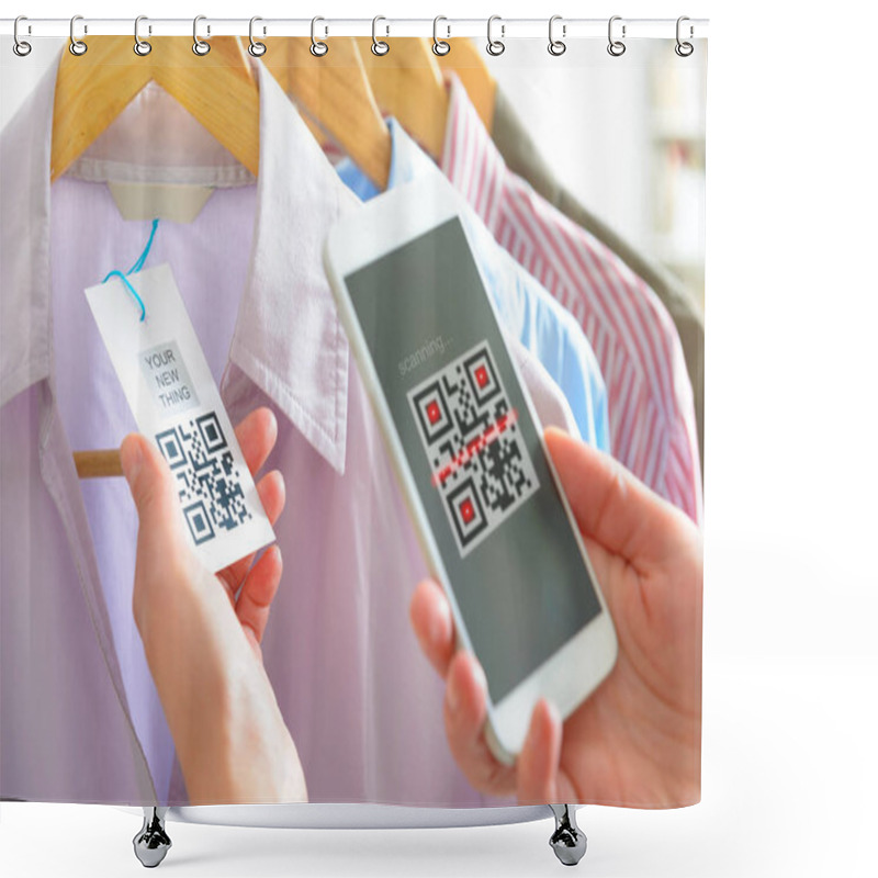 Personality  Woman Scanning QR Code Shower Curtains