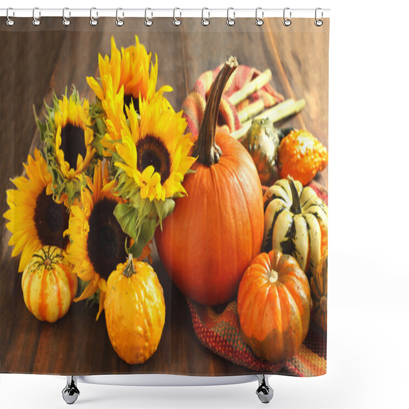 Personality  Autumn Pumpkins And Sunflowers Shower Curtains