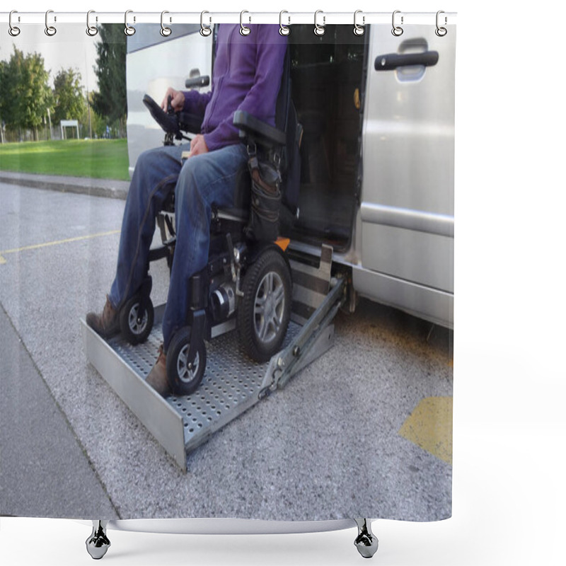 Personality  Disabled Man On Wheelchair Going In His Car Shower Curtains