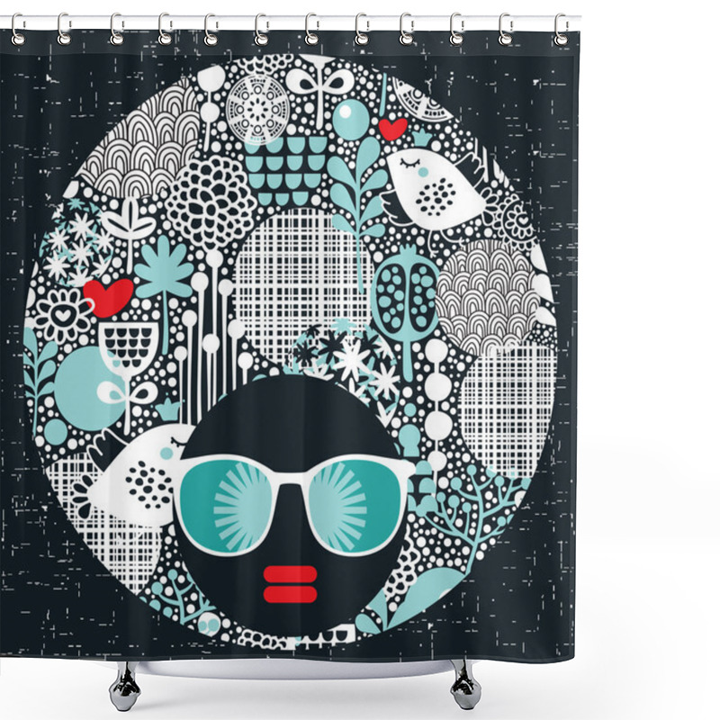 Personality  Black Head Woman With Strange Pattern On Her Hair. Shower Curtains