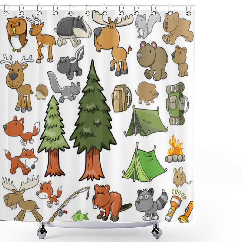 Personality  Outdoors Wildlife Camping Vector Design Elements Set Shower Curtains