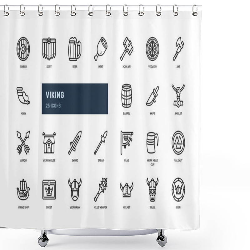 Personality  Viking Nordic Warrior Battle Ancient Medieval Detailed Outline Line Icon Set Shower Curtains