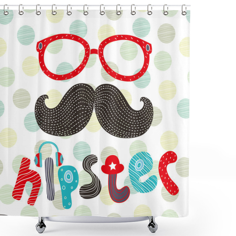 Personality  Hipster Background. Mustaches And Glasses. Shower Curtains