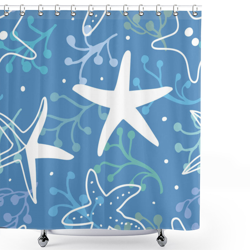 Personality  Blue Pattern With Seaweed And Wave. Shower Curtains