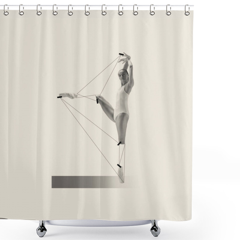 Personality  Contemporary Art Collage With Professional Ballerina Dancing Isolated Over Grey Background. Line Art Design. Tenderness. Concept Of Classic Dance Style, Art, Show, Beauty, Inspiration Shower Curtains