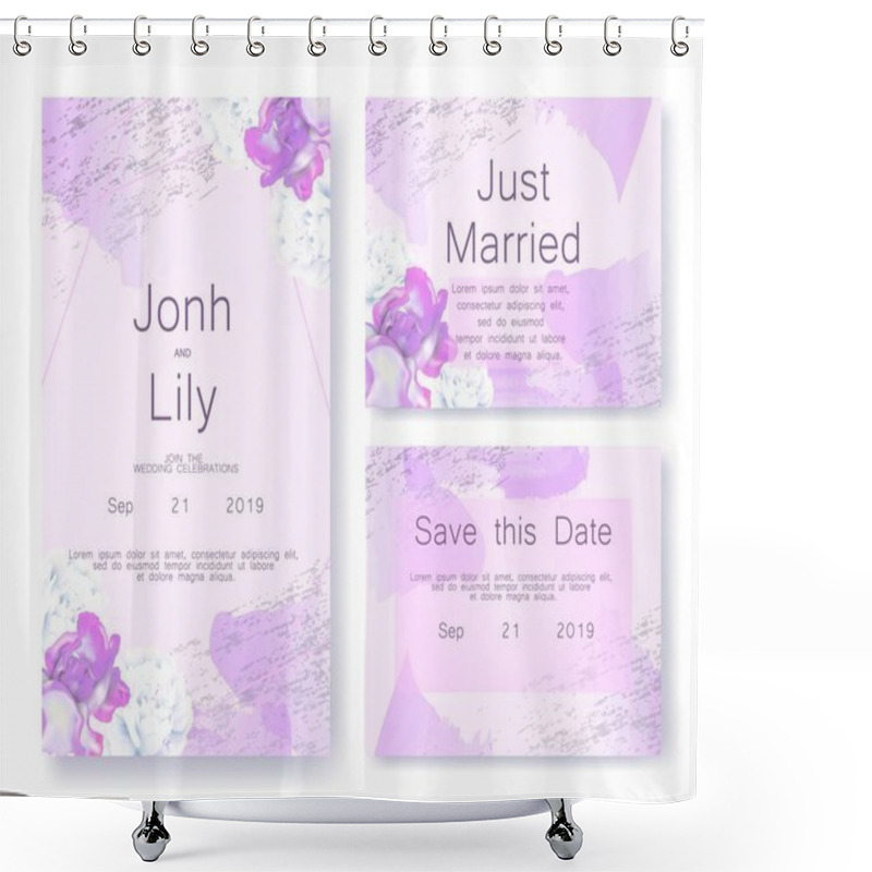 Personality  Wedding Invitation Cards Set With Peony Flowers Shower Curtains