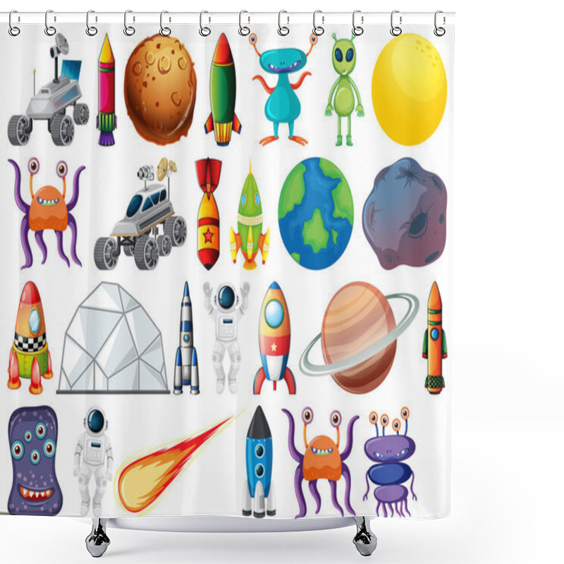 Personality  Set Of Space Objects And Elements Isolated On White Background Illustration Shower Curtains