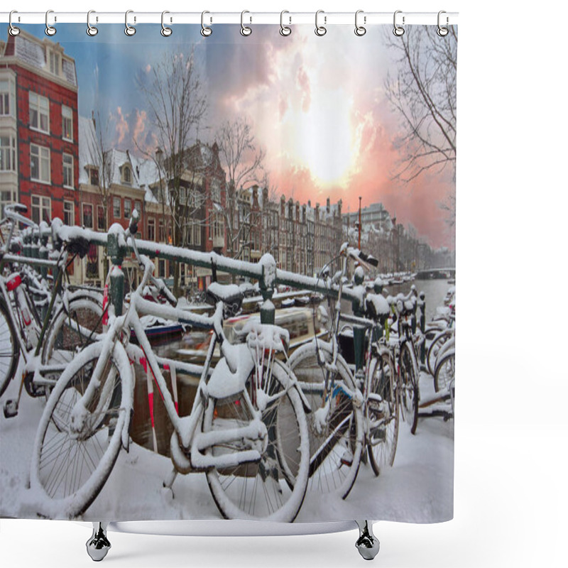 Personality  Sunset In Snowy Amsterdam In The Netherlands In Winter Shower Curtains