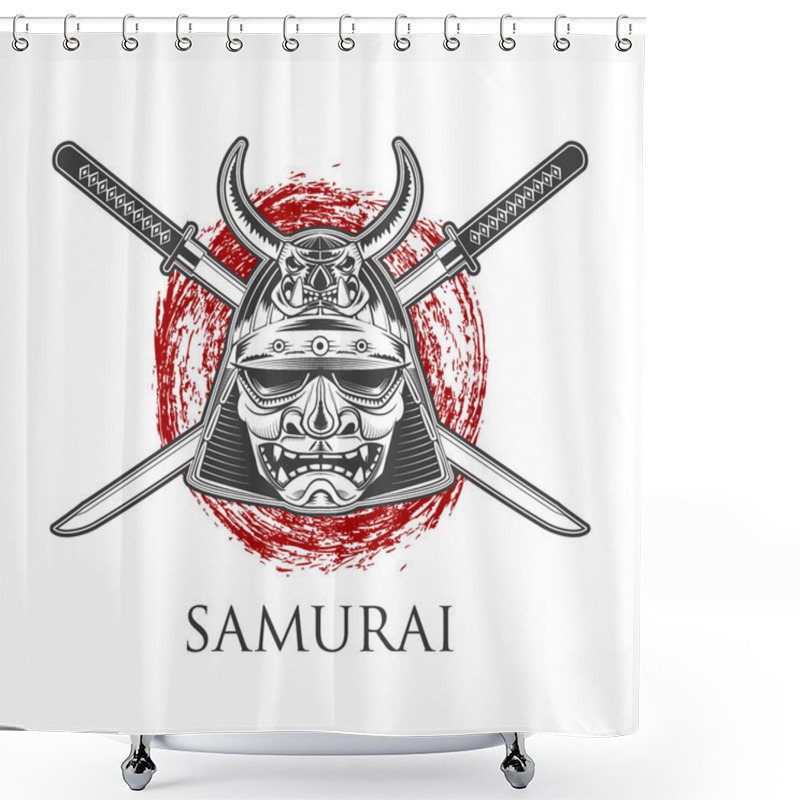 Personality  Samurai Warrior Mask With Katana Sword Shower Curtains