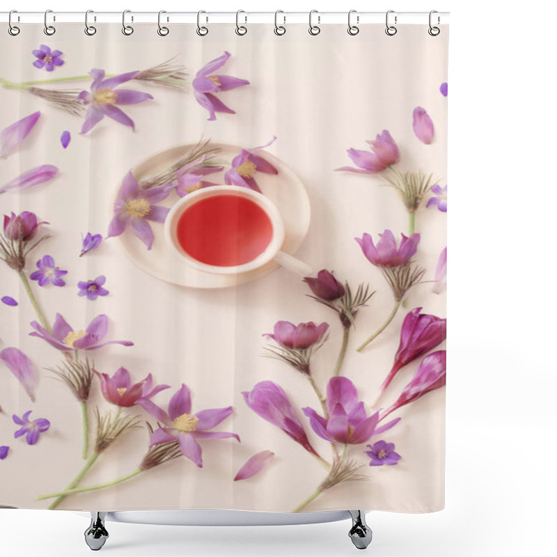 Personality  Spring Violet Flowers On A White Background Shower Curtains