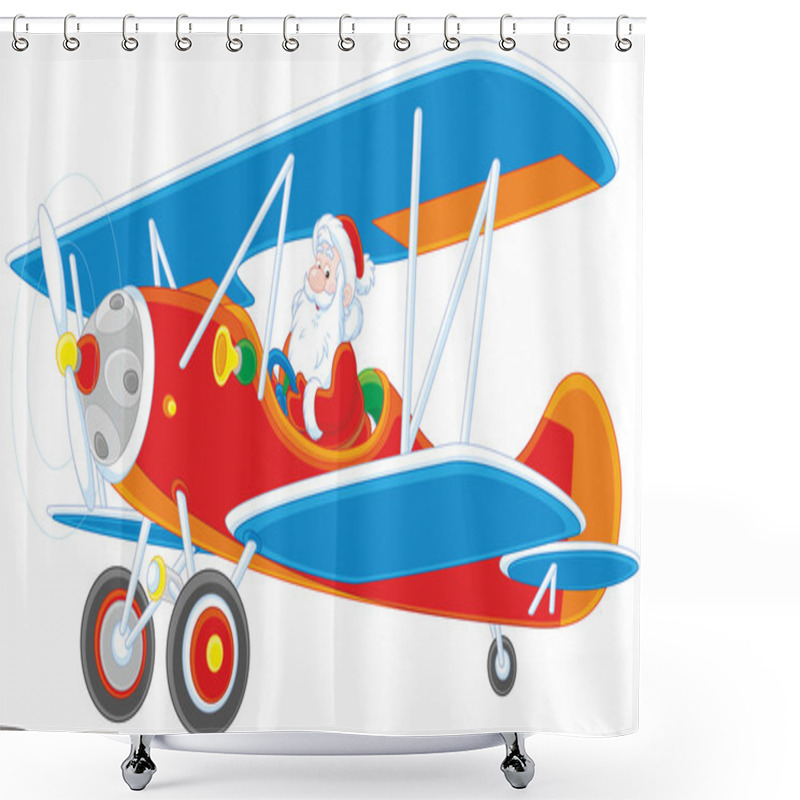 Personality  Santa Flying A Plane Shower Curtains