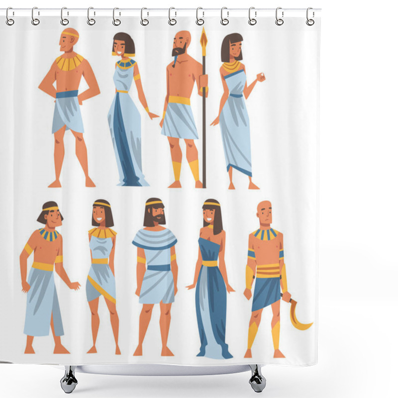 Personality  Egyptians As Ethnic People Characters From Egypt Wearing Authentic Garment Vector Set Shower Curtains