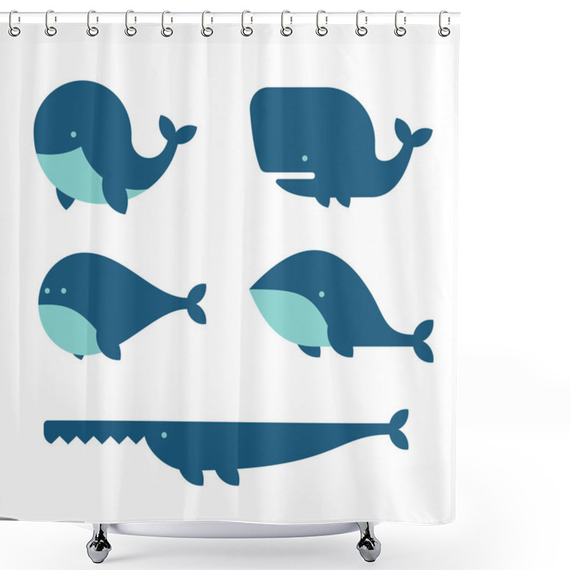 Personality  Whale Icon Set. Cartoon Style On White Background. Vector Shower Curtains