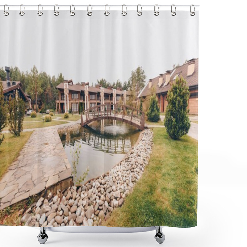 Personality  Bridge Over Pond Shower Curtains