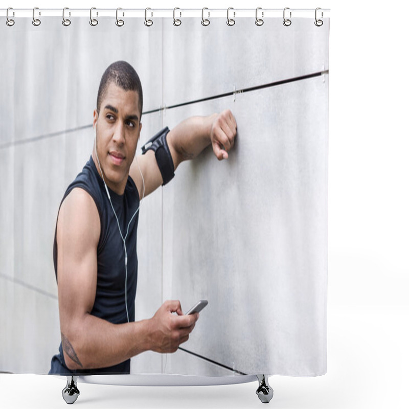 Personality  African American Man With Smartphone Shower Curtains