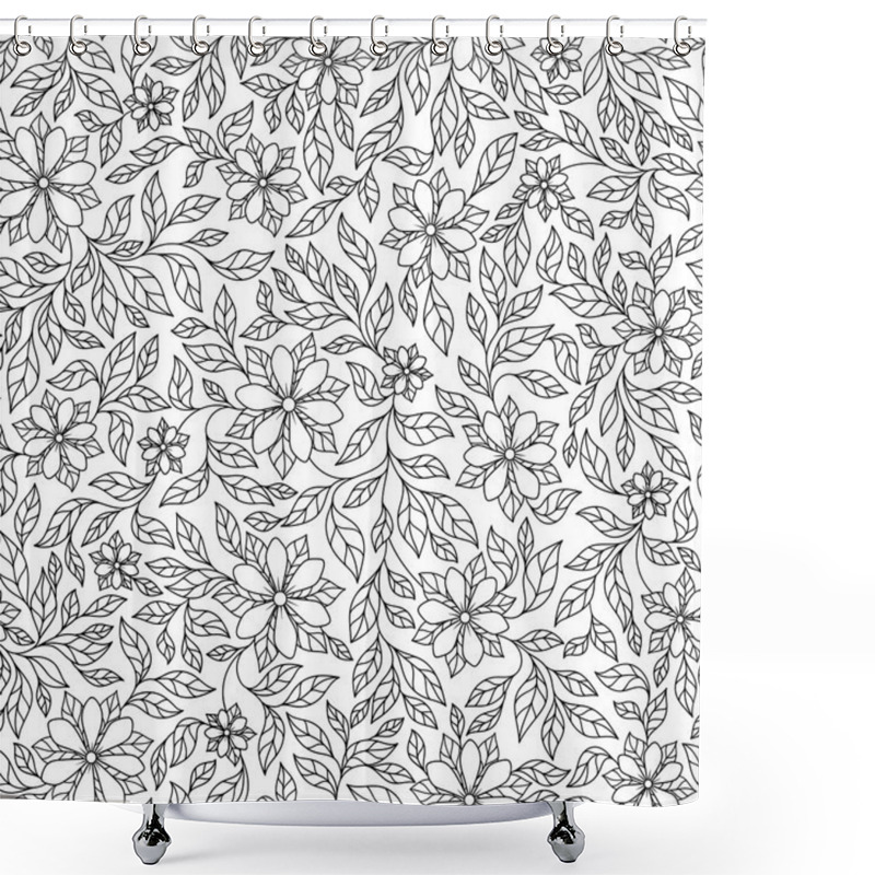 Personality  Vector Seamless Monochrome Floral Pattern. Shower Curtains