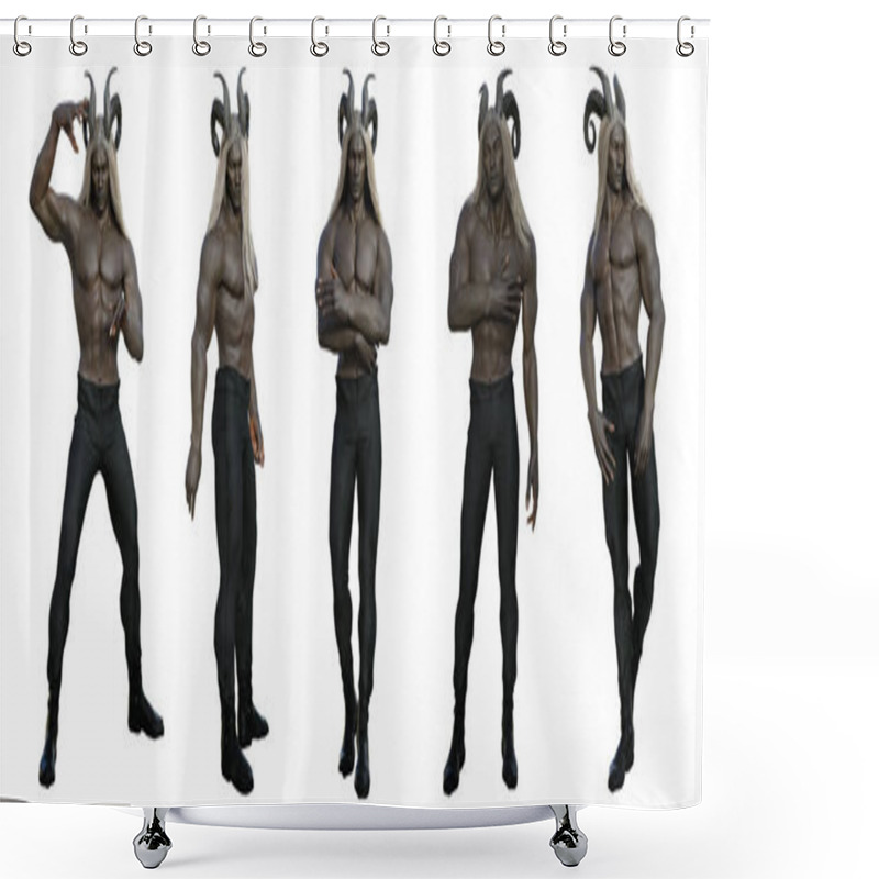 Personality  3D Rendered Fantasy Male Character With Horns In Different Poses, Isolated On A White Background. Each Pose Is A High Resolution Image.  Shower Curtains