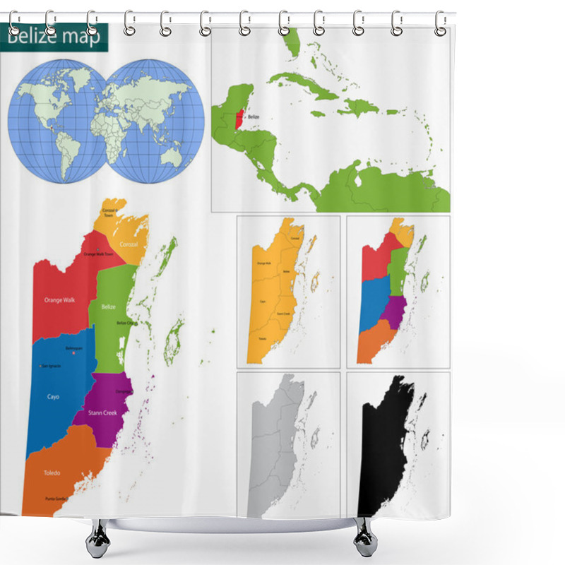 Personality  Belize Map Shower Curtains