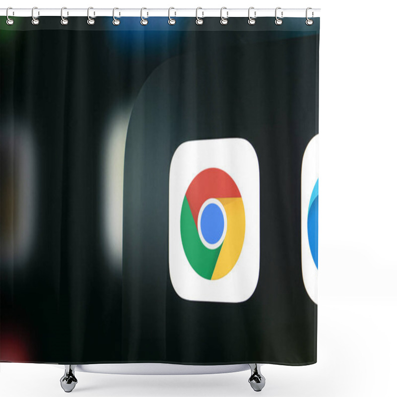 Personality  Dhaka, Bangladesh- 26 Nov 2024: A Close Up Of An IPhone Screen Displaying The  Google Chrome App Icon. Shower Curtains