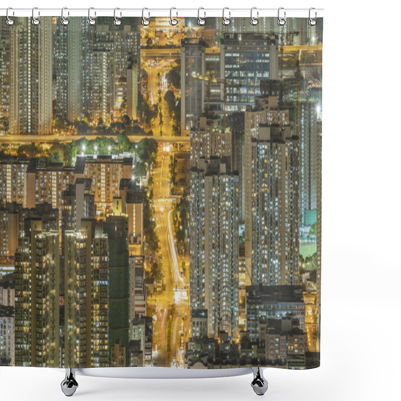 Personality  Aerial View Of Hong Kong City At Night Shower Curtains