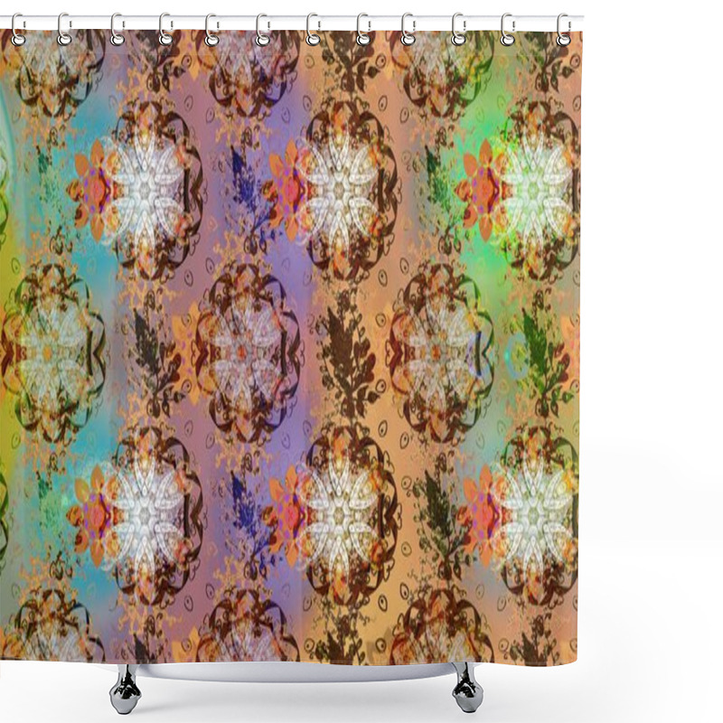 Personality  Raster Flat Flowers Sketch Pattern. Flowers On Neutral, Brown And Beige Colors. Design Gift Wrapping Paper, Greeting Cards, Posters And Banner Design. Shower Curtains